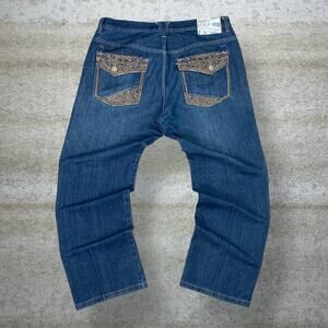 Vintage Skater Wide Leg Jeans UT Sports Dark Wash Baggy Denim Embroidered Y2K